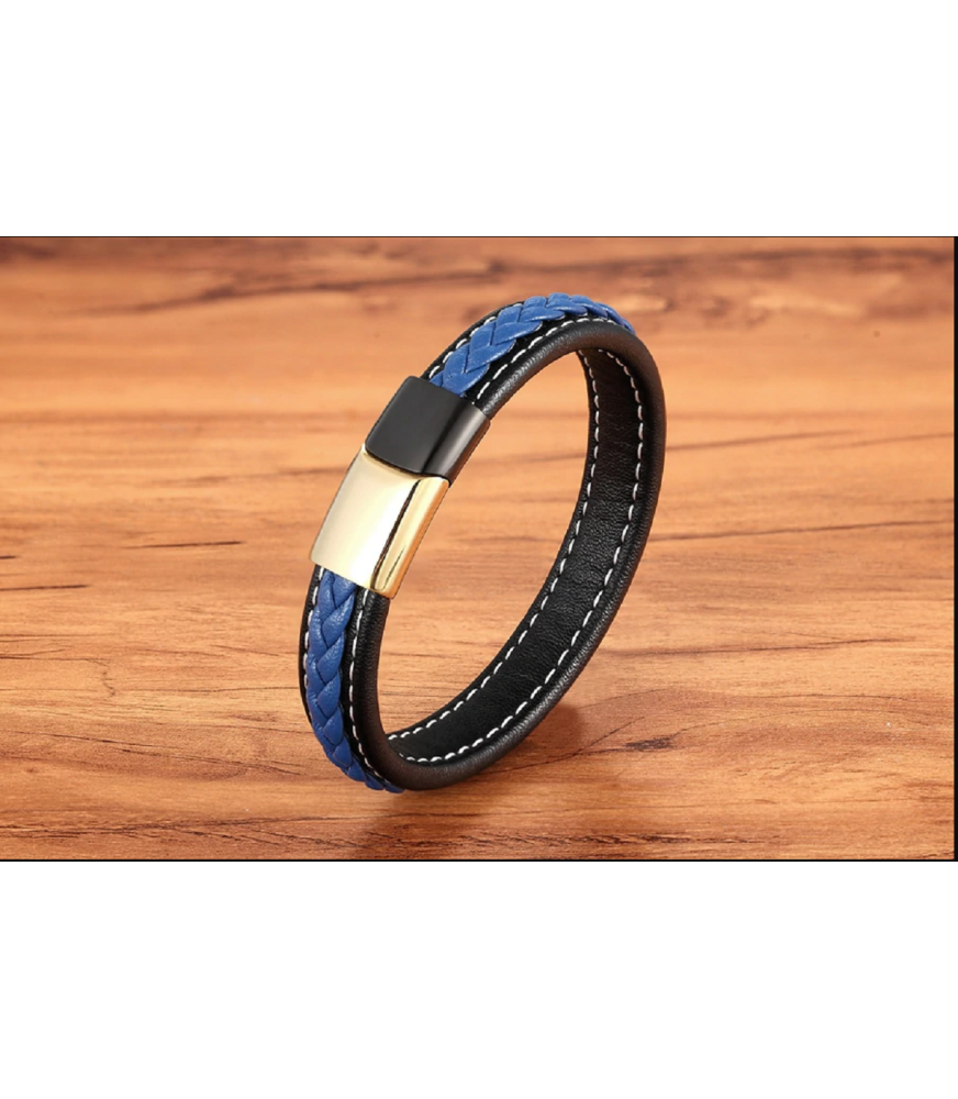 Classic blue leather bracelet men